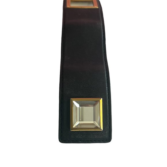 Michael Kors Wide Black Leather Clear Crystal Click Close Wrap - Picture 3 of 4